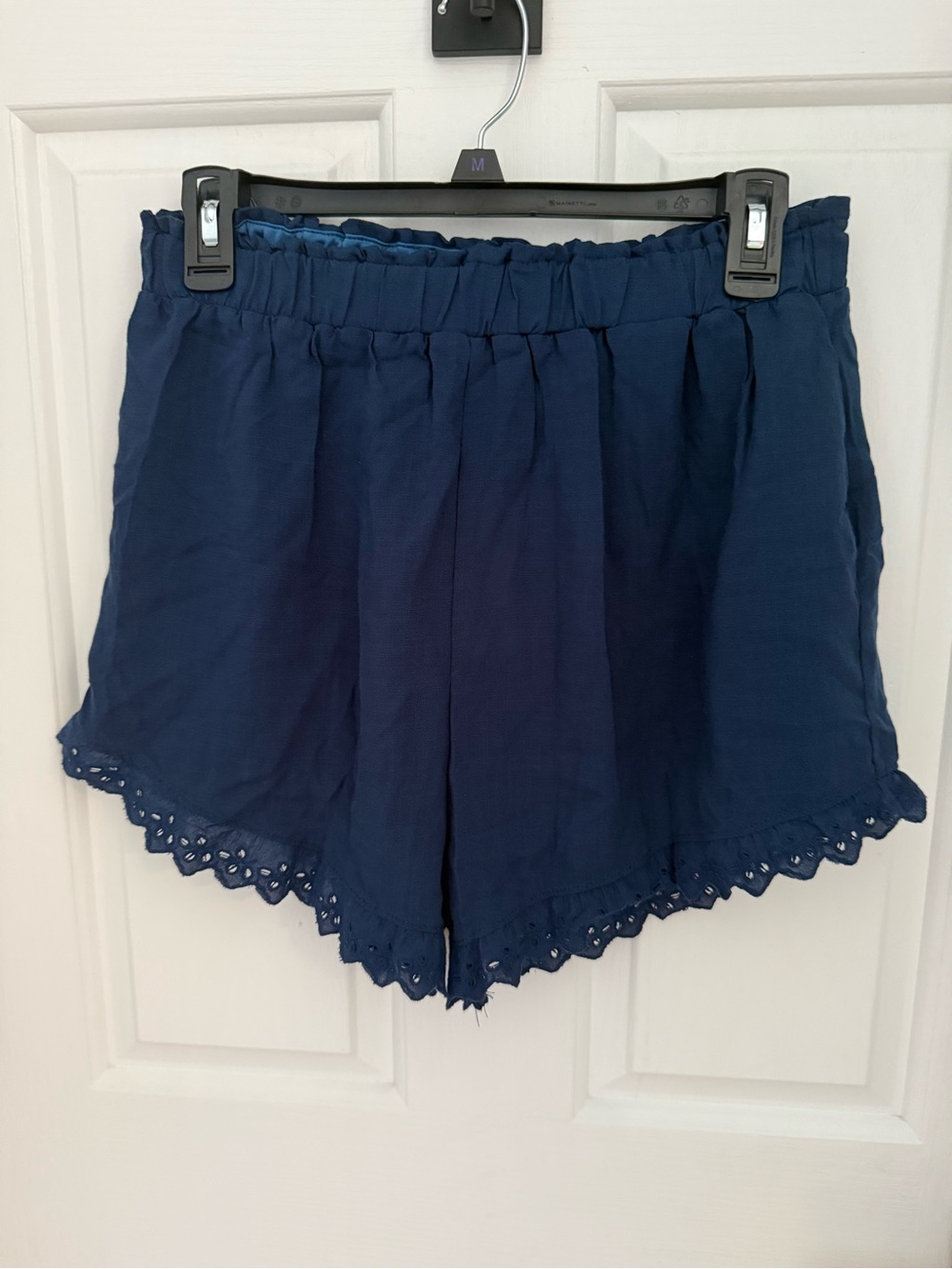Blue Rain Navy Scalloped Eyelet High-Waist Shorts